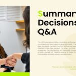 Client Meeting Presentation Template - summary slide with handshake photo, recap paragraph, and lime green closing quote