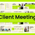 Client Meeting Presentation Template - mosaic preview of 11 slides in black, lime green, and cream palette