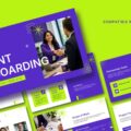 Client Onboarding Template - Bold purple cover slide with handshake photo, lime green accents, and starburst decor