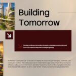 Construction Company Profile - Building Tomorrow vision slide with bold headline, mission statement, and two growth stats
