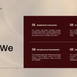 Construction Company Profile - What We Offer slide with four services in a dark maroon two-column grid layout