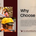 Construction Company Profile - Why Choose Us slide with overlapping workforce photos and value proposition text
