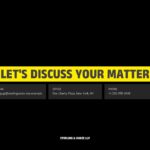 Corporate Lawyers Contact Information Template - Yellow CTA banner with three contact boxes and firm footer on black background