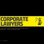 Corporate Lawyers Template - Bold black and yellow cover slide with Lady Justice illustration and firm branding