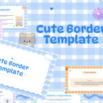 Cute Border Template - kawaii cover slide with blue gingham background and wavy scalloped frame