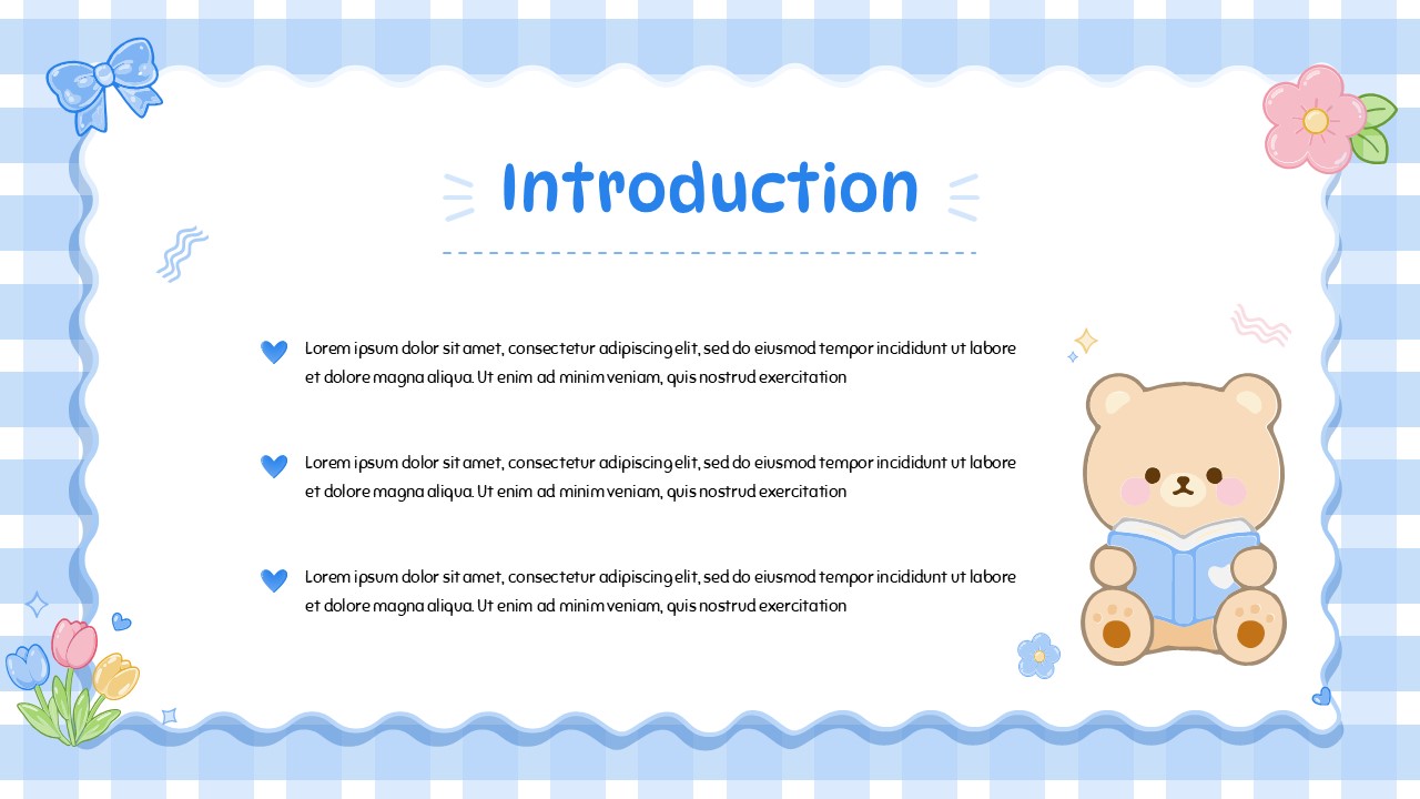 Cute Border Template - background slide with pink gingham design, callout box, and three info cards