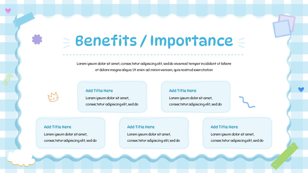 Cute Border Template - interesting facts slide with lilac gingham and two large side-by-side content cards