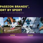Decathlon Passion Brands Template - Navy portfolio slide featuring Van Rysel, Kiprun, Tribord, and Nabaiji brand cards