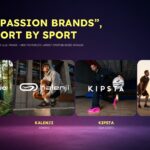 Decathlon Product Portfolio Template - Dark navy slide showcasing Quechua, Kalenji, Kipsta, and Domyos brand cards
