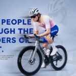 Decathlon Purpose Mission Statement Template - Blue-gray slide with royal blue oversized mission headline and cycling athlete