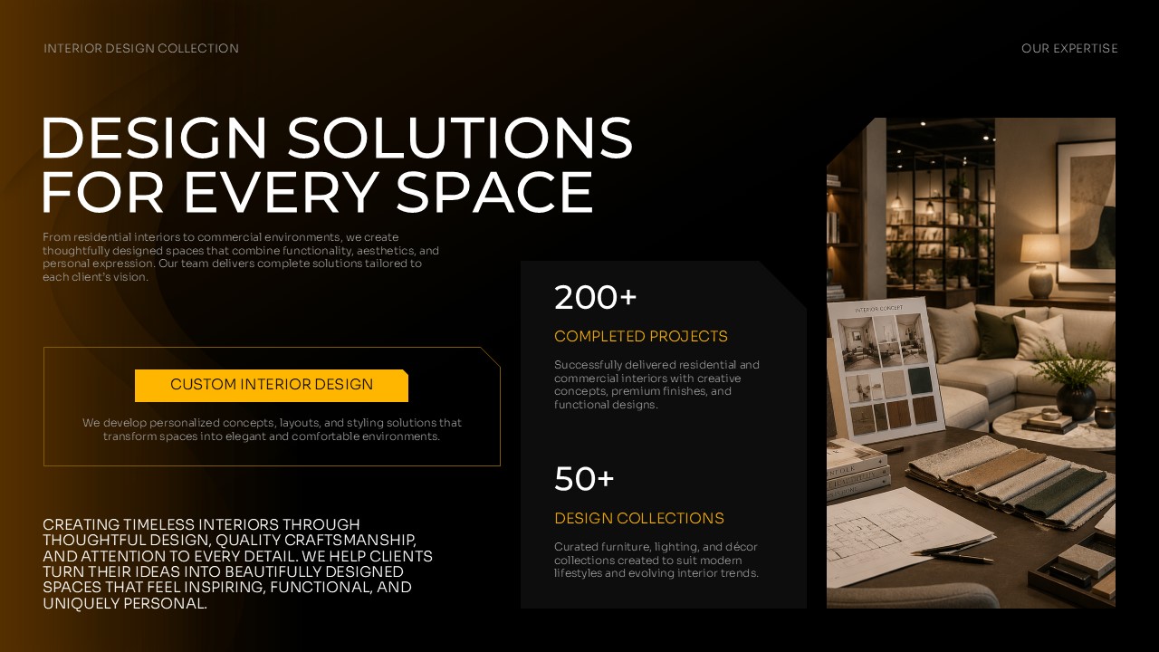 Decor Store Template - Expertise slide to present design capabilities and service scope