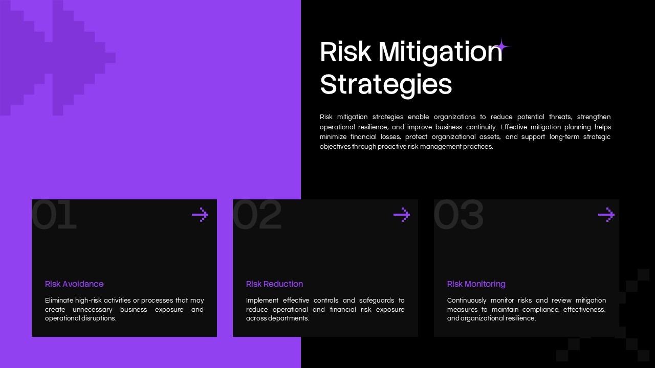 ERM Conclusion Template - full-width photo banner on purple strip above centered summary text on black background
