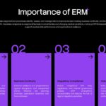 ERM Framework Components Template - split slide with black left panel and purple right panel listing five framework elements