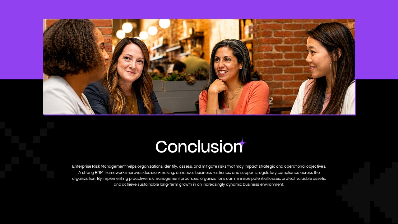 Enterprise Risk Management Thank You Template - black slide with bold white THANK YOU text and purple bottom banner