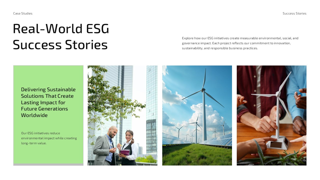 ESG Presentation Template - Thank you closing slide with dark wind turbine background and 2026 card
