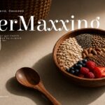 FiberMaxxing Google Slides Template - Cinematic dark hero slide with moody food photography and bold serif title