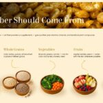 FiberMaxxing Food Sources Slide - Five golden-toned columns covering legumes, grains, veg, fruits, and seeds