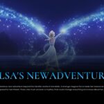 Frozen 3 Elsa Character Spotlight Template – full-bleed slide with Elsa pose, cyan magical effects, and centered headline and body text
