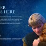 Frozen 3 Story Narrative Template – two-column slide with dual text sections and Kristoff and Anna embrace artwork on the right