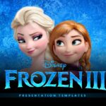 Frozen 3 Presentation Template – cinematic cover slide with Elsa and Anna artwork, icy title typography, and director credits