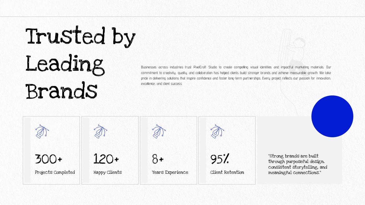 Graphic Design Company Template - Testimonials slide with three client reviews, portrait photos, names, and job titles