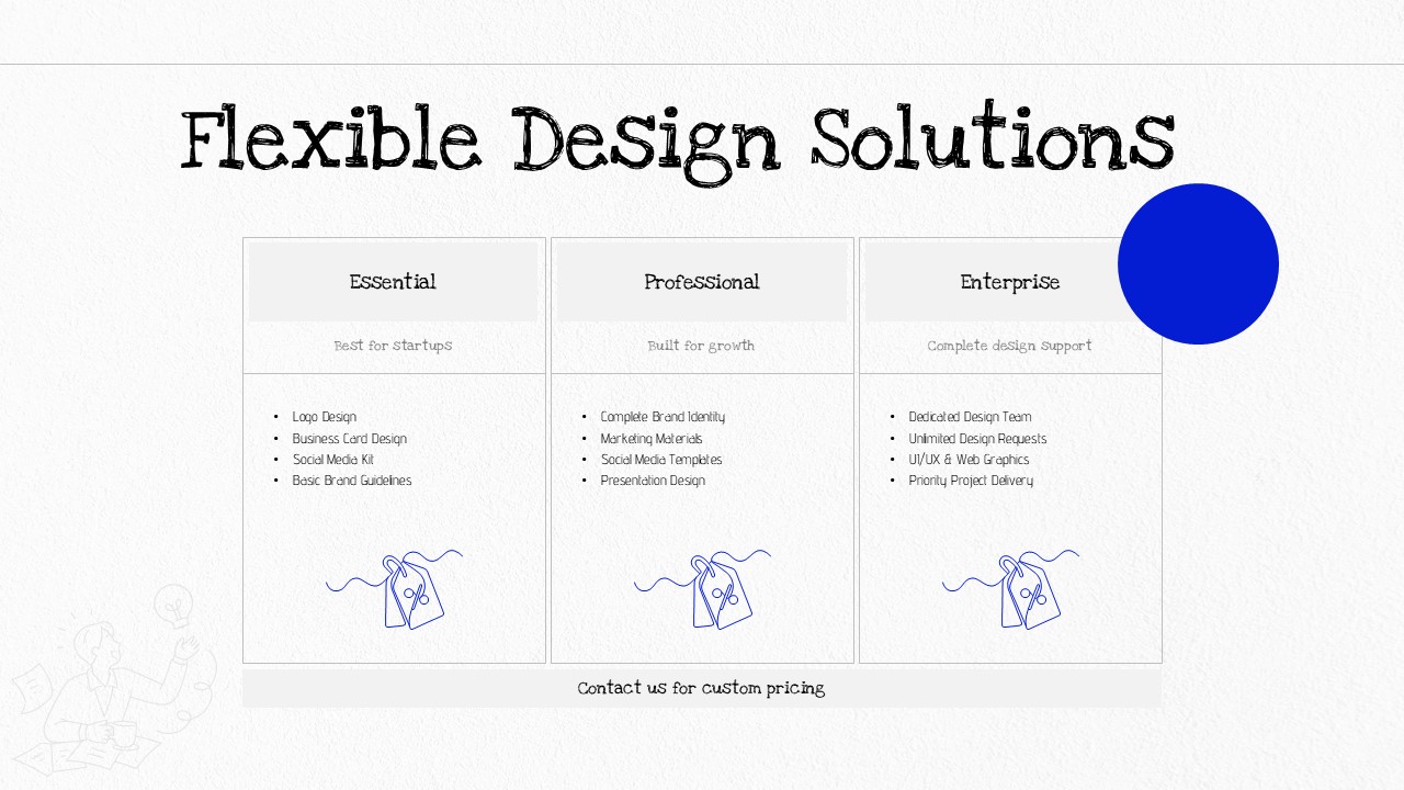 Graphic Design Company Template - Contact slide with closing headline, CTA tagline, and four icon-based contact detail rows