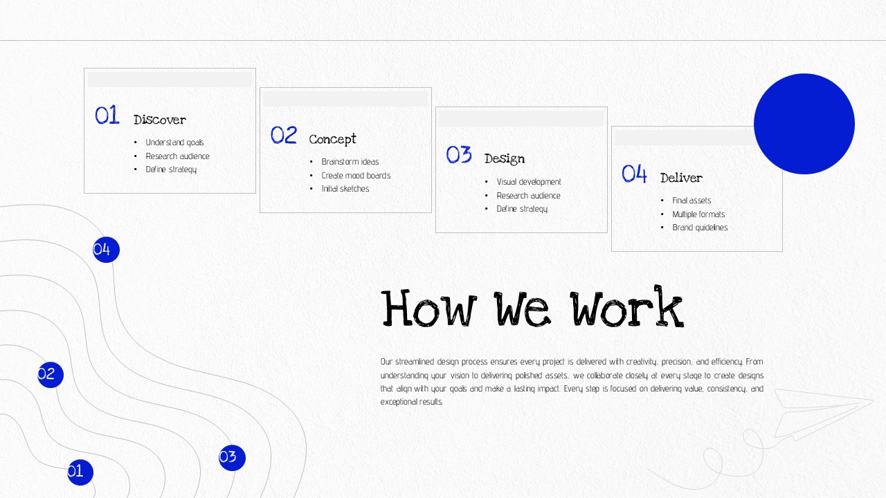 Graphic Design Company Template - Portfolio slide with mosaic collage layout showcasing five featured client projects