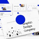 Graphic Design Company Template - Cover slide with blue circle, sketch illustration, and bold title on white background
