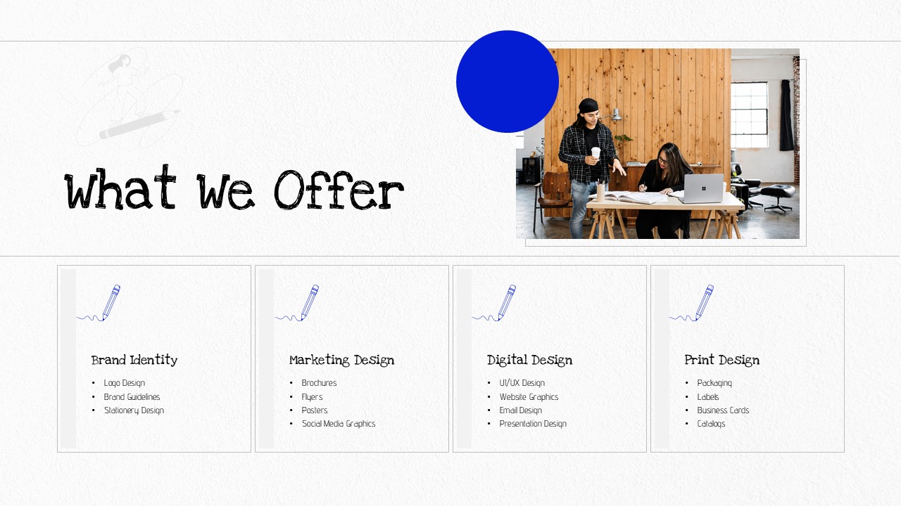 Graphic Design Company Template - Process slide with four staggered cards showing Discover, Concept, Design, and Deliver stages