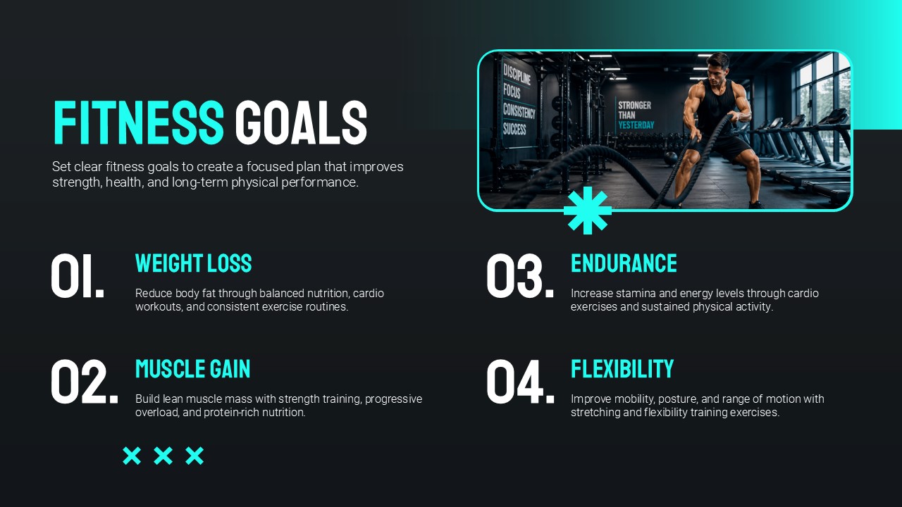 Gym and Fitness Template - Categories slide to showcase your training programs visually