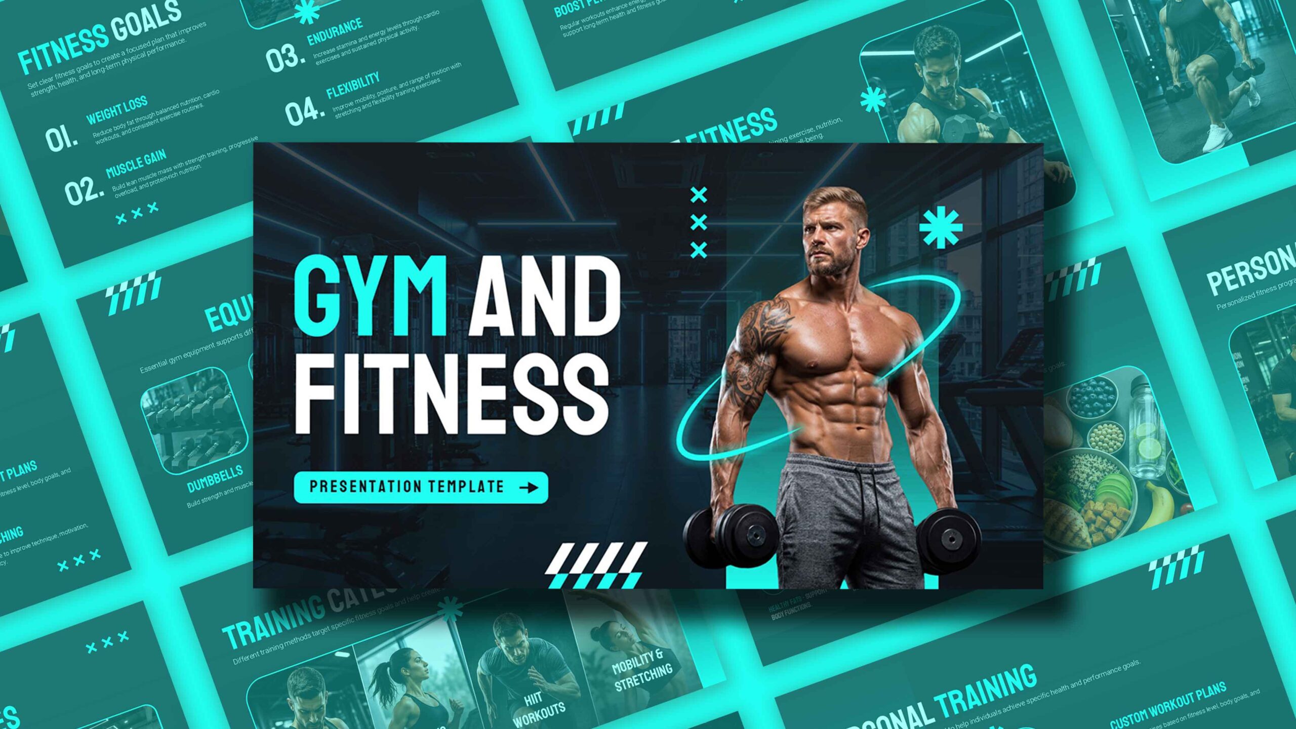 Gym and Fitness Template - Cover slide to launch your fitness brand presentation boldly