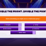 Halloween Family Feud Double Points Bonus Round - x2 multiplier graphic, emoji answer buttons, and Halloween party question