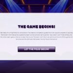 Halloween Family Feud Game Introduction - rules slide with heading, body text, CTA button, spider webs, and jack-o'-lantern accent