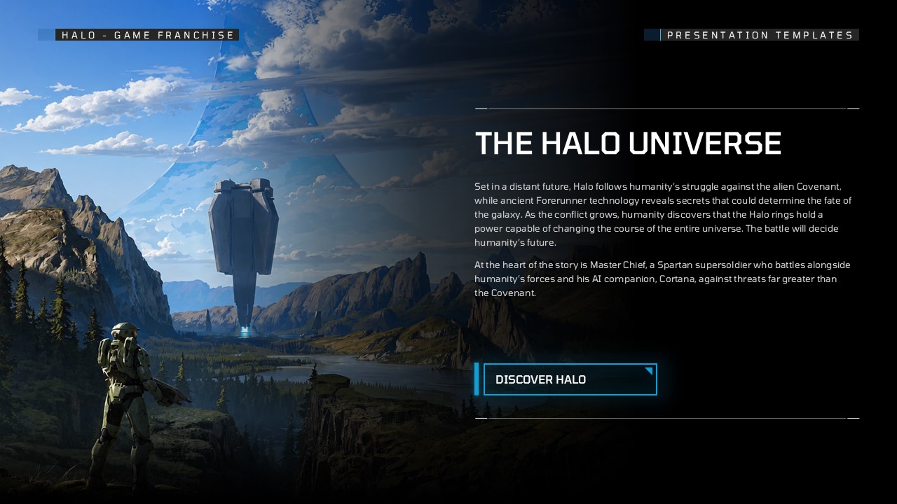 Halo Game Franchise Template - story slide to narrate your brand or product background