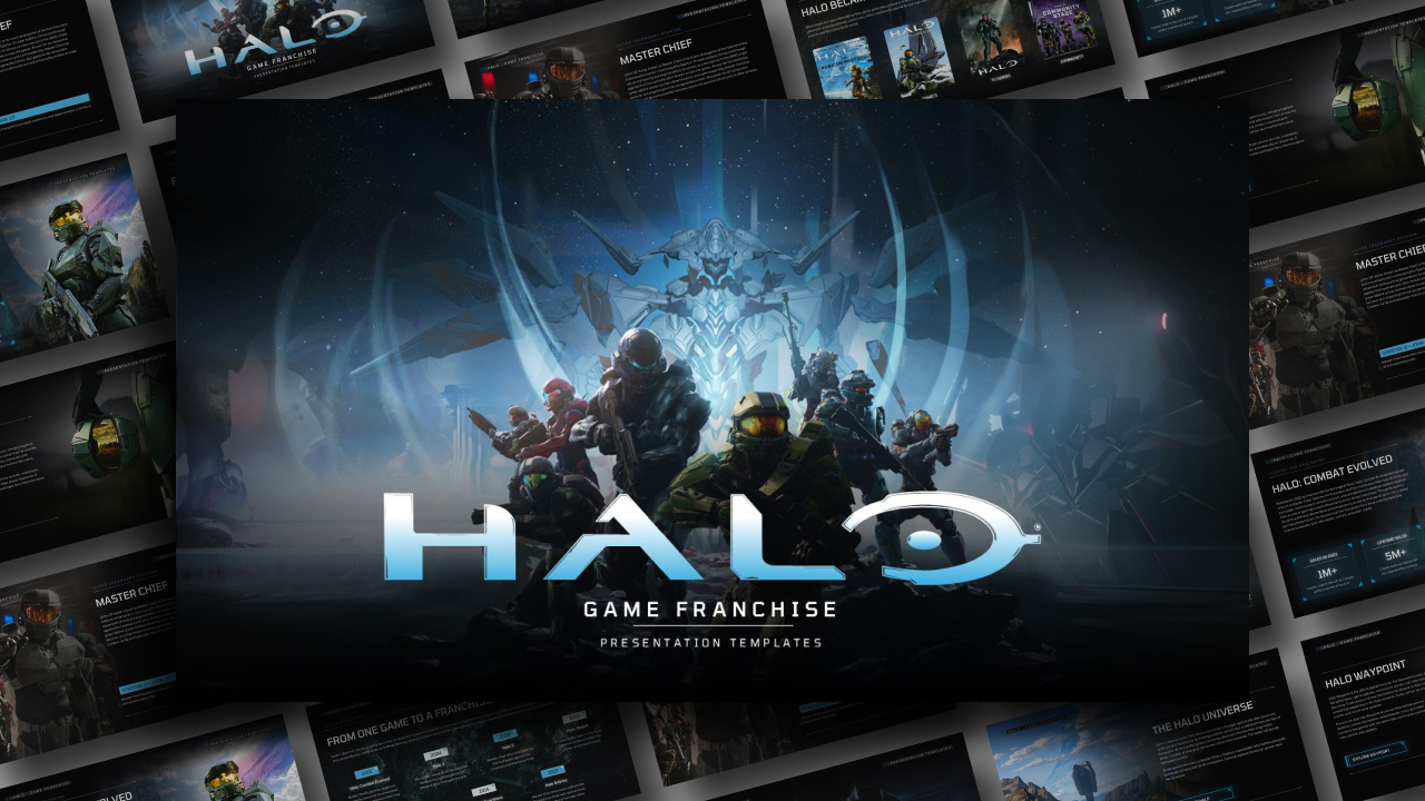 Halo Game Franchise Template - 11-slide sci-fi presentation deck for Google Slides and PowerPoint