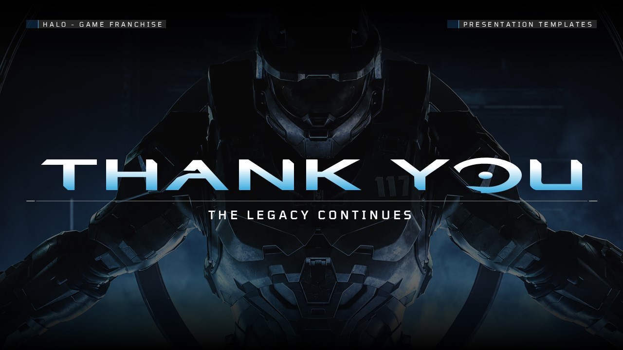 Halo Game Franchise Template - thank you closing slide to end your presentation with impact