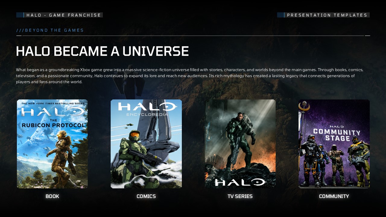 Halo Game Franchise Template - platform feature slide to present a digital service or product