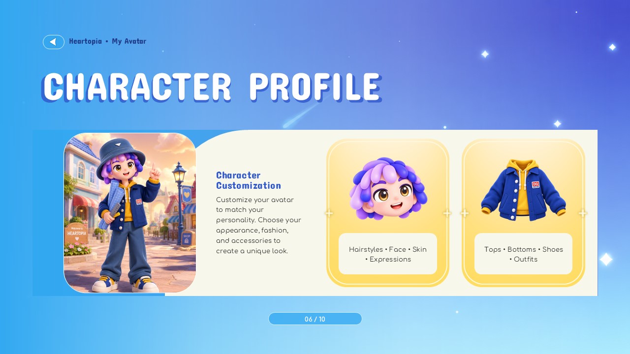 Heartopia Game Template - in-game fashion customization UI mockup