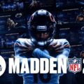 Madden NFL 27 Game Template - Cinematic cover slide with athlete, release date, and platform icons on dark navy