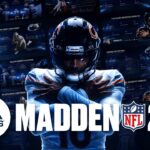 Madden NFL 27 Game Template - Cinematic cover slide with athlete, release date, and platform icons on dark navy