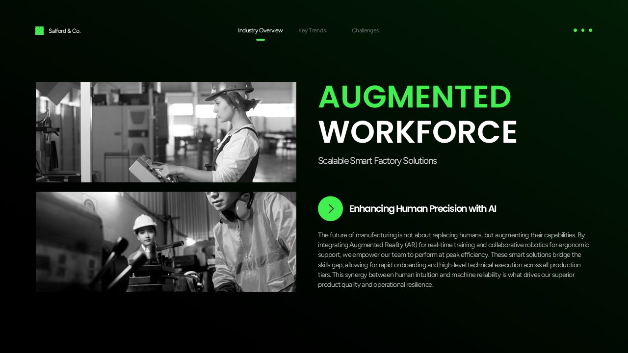 Manufacturing Industry Template - Workforce slide to present AI and AR augmentation enhancing human worker performance