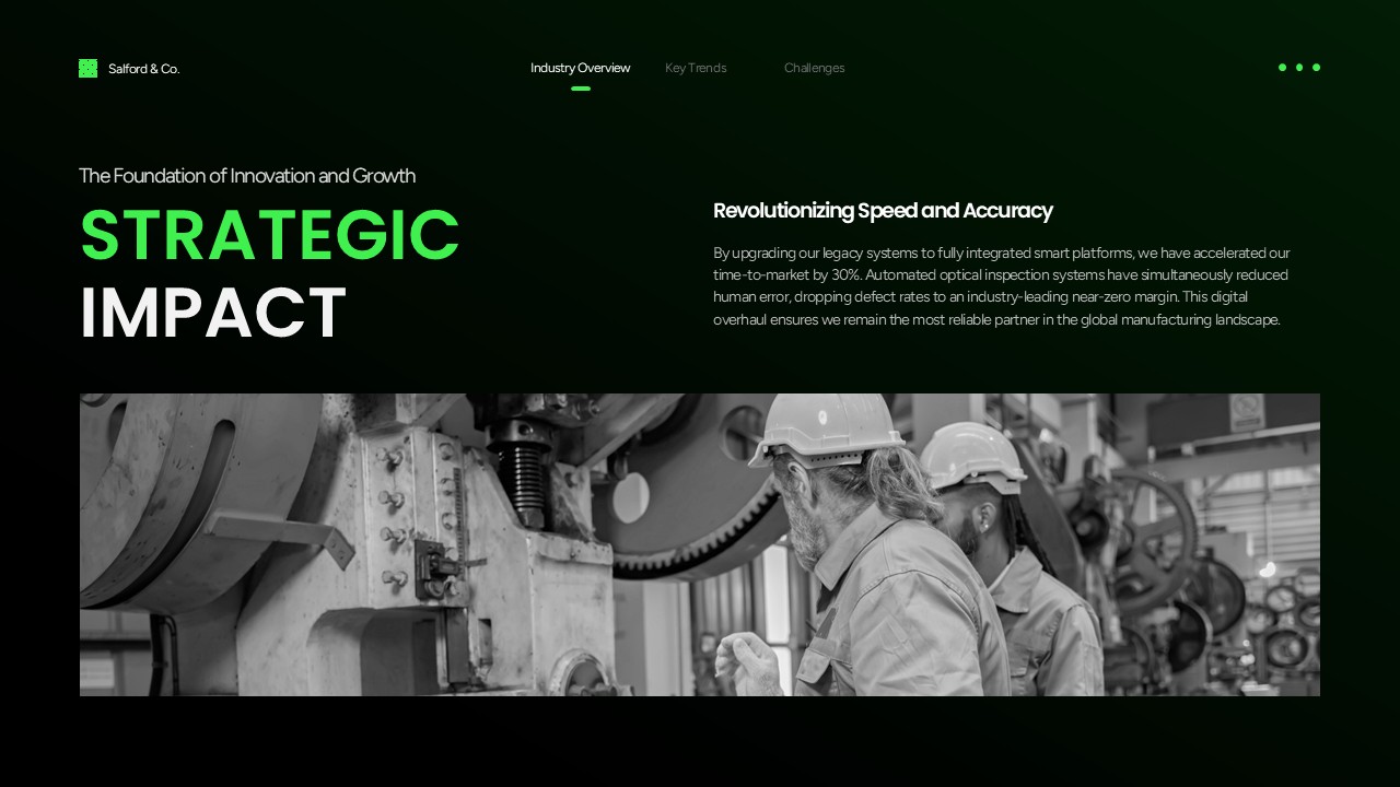 Manufacturing Industry Template - Results slide to present strategic impact metrics and technology-driven manufacturing improvements