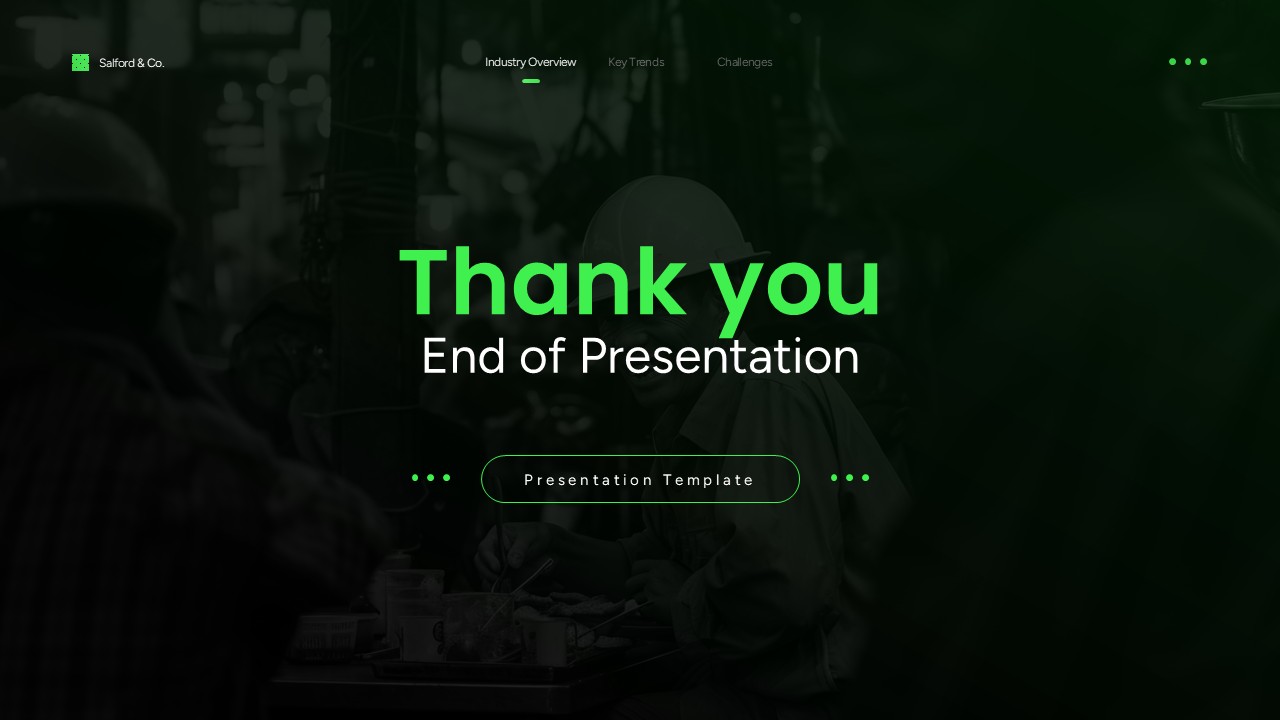 Manufacturing Industry Template - Closing thank you slide to end industrial presentations with a cohesive visual bookend