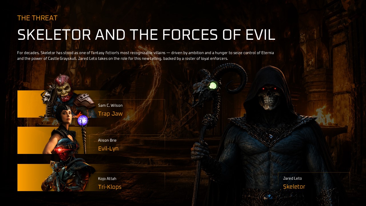 Masters of the Universe 2026 Template - Production credits slide to highlight your key creative team roles