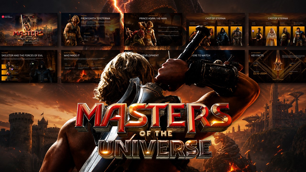 Masters of the Universe 2026 Template - Cover slide to launch your epic film pitch or press kit