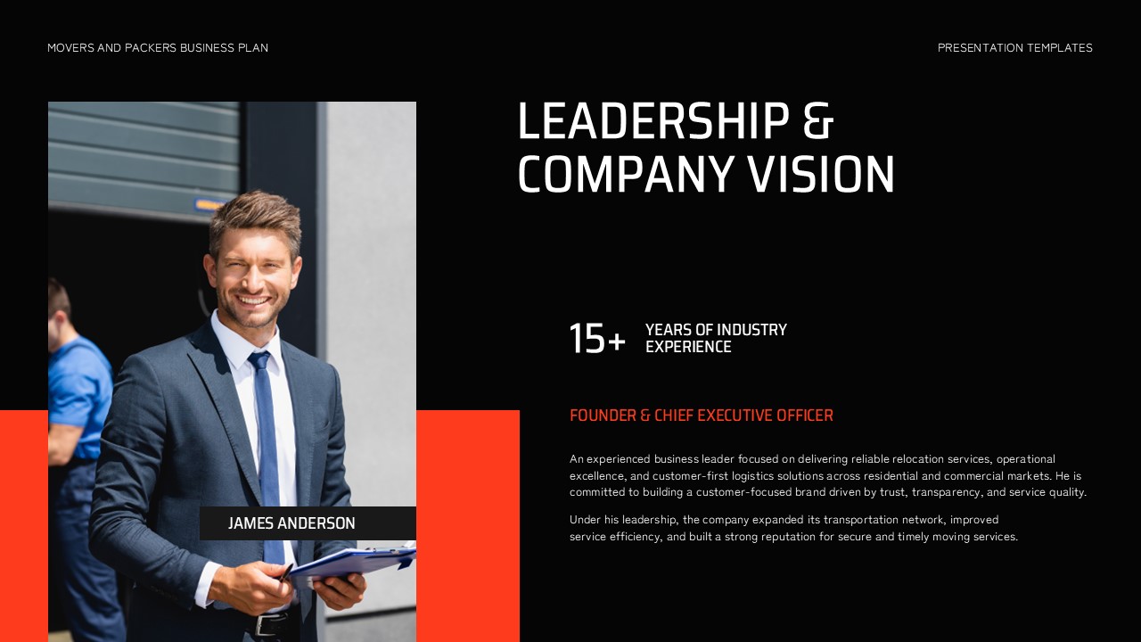 Movers and Packers Business Plan - Leadership Company Vision Slide
