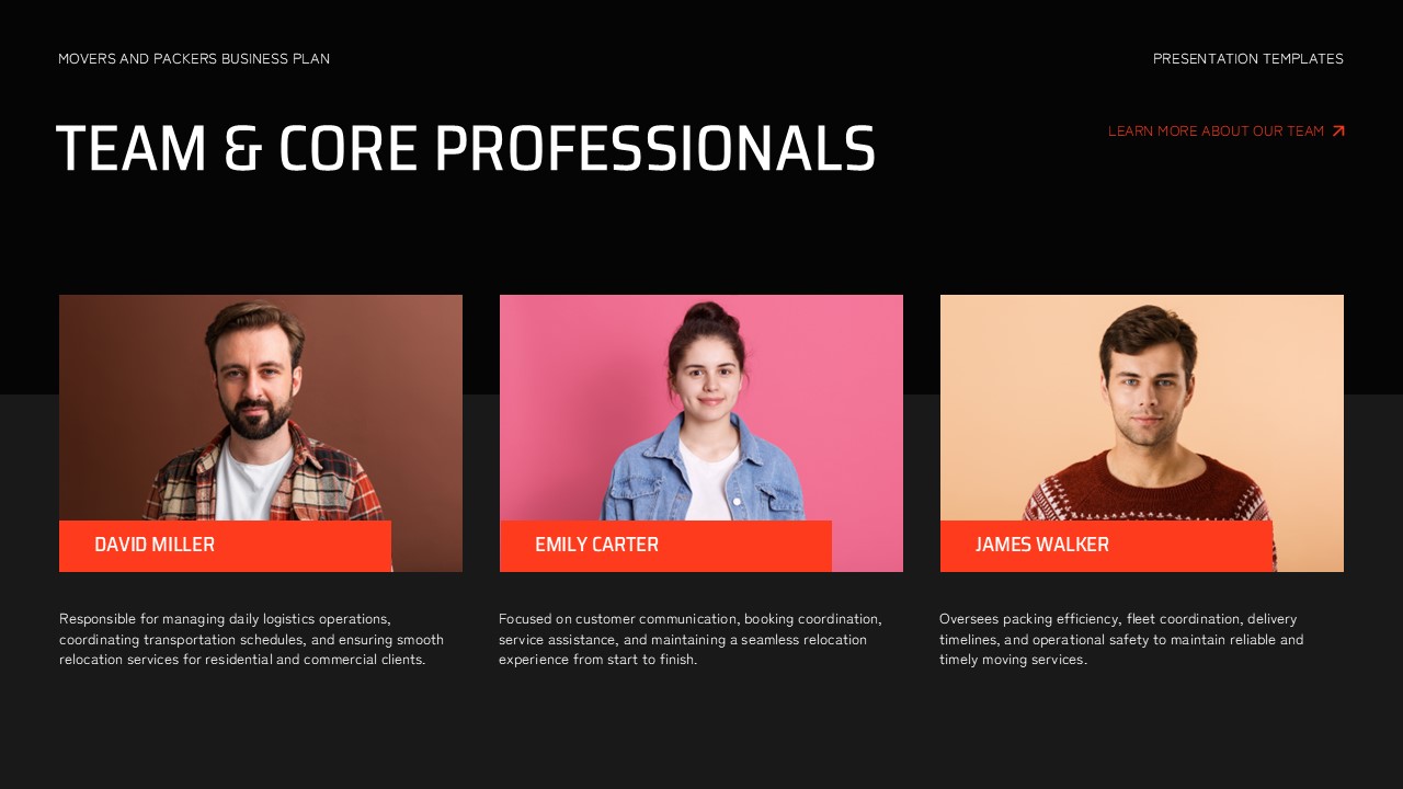 Movers and Packers Business Plan - Team Core Professionals Slide