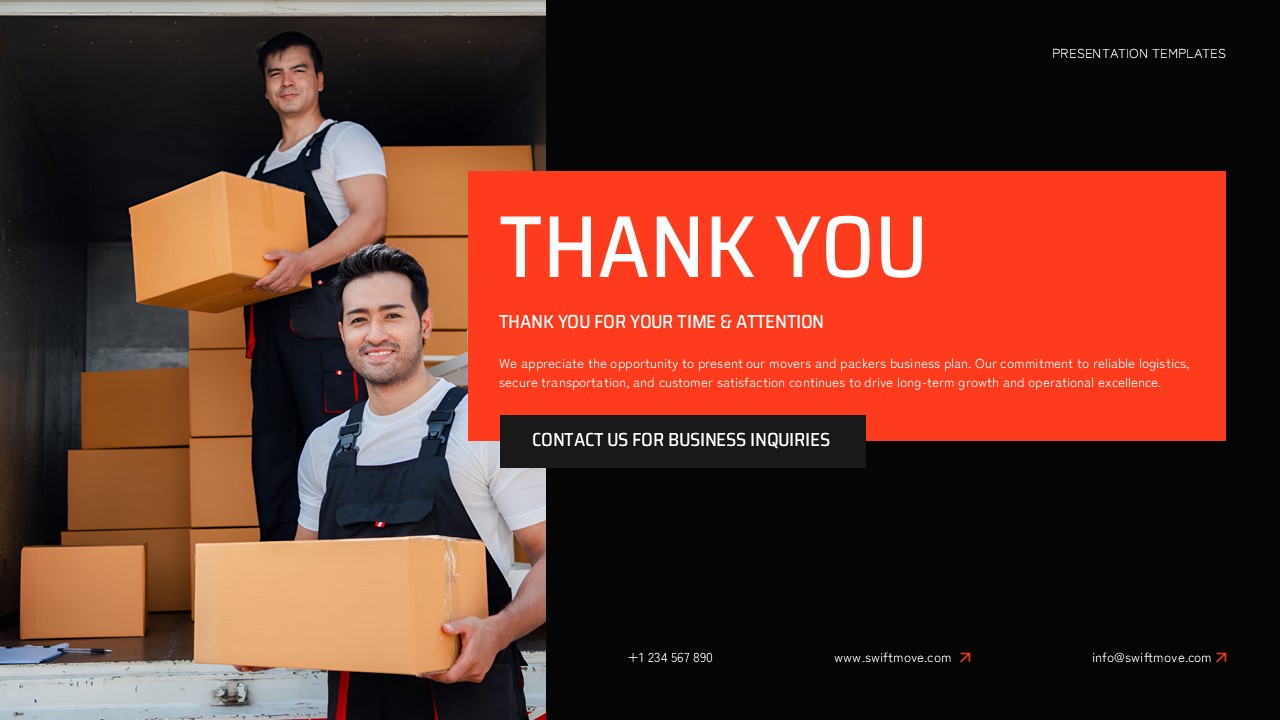 Movers and Packers Business Plan - Thank You Closing Slide