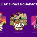 Nickelodeon Classic Franchise Template - three-column grid with Rugrats, The Loud House, and iCarly show art on dark purple background