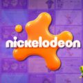 Nickelodeon Template - purple cover slide with orange splat logo and 3D character illustrations on both sides